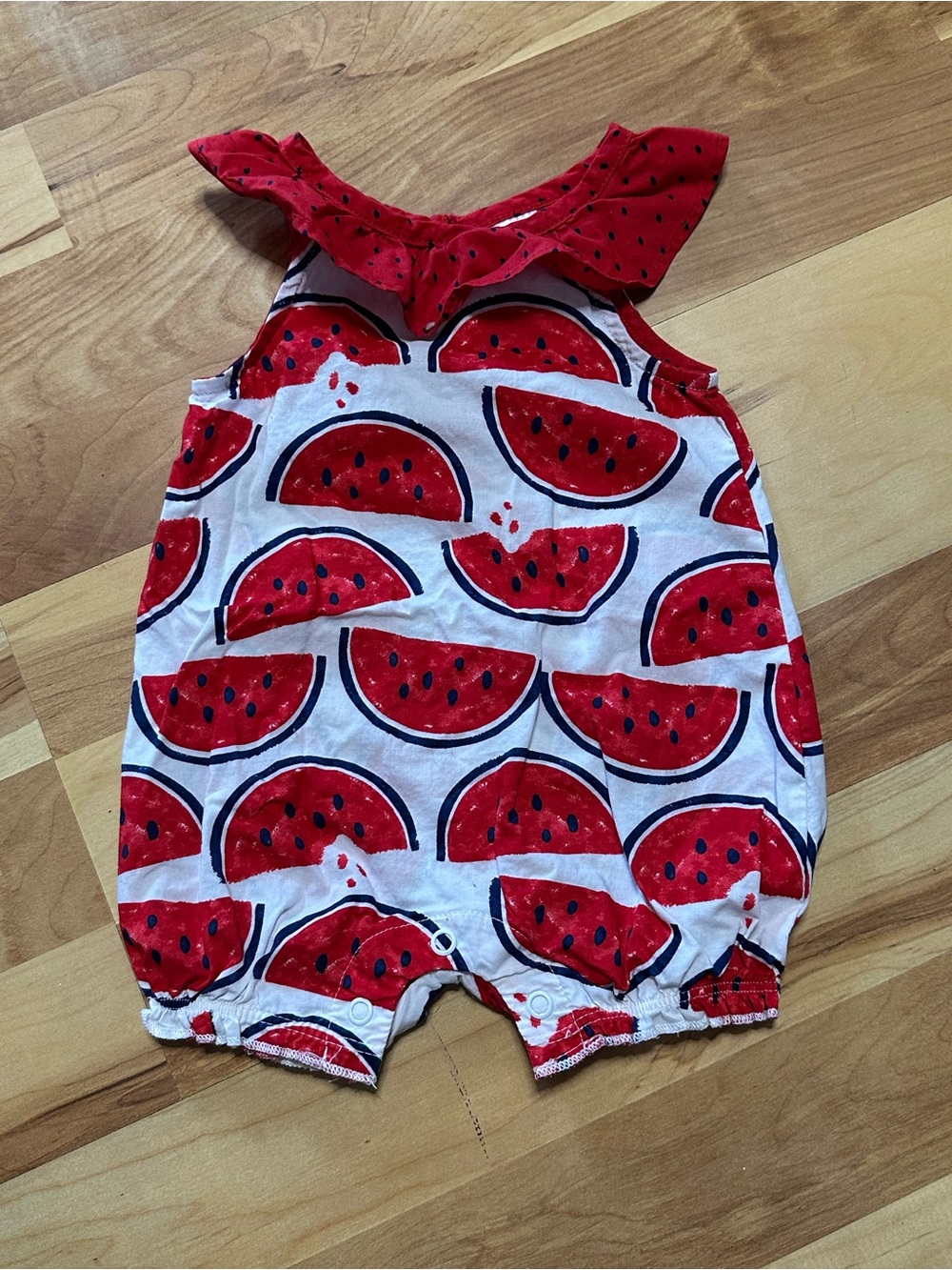 Carter's Red Watermelon Print Romper with Navy Accents